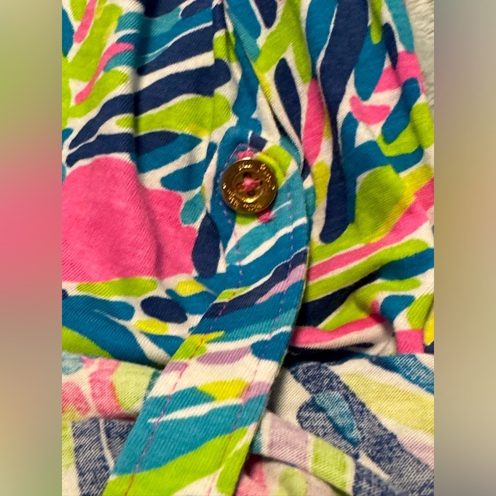 Lilly Pulitzer Top Women's Pink Blue Green Braylen Roll Tab Sleeve - Picture 8 of 11